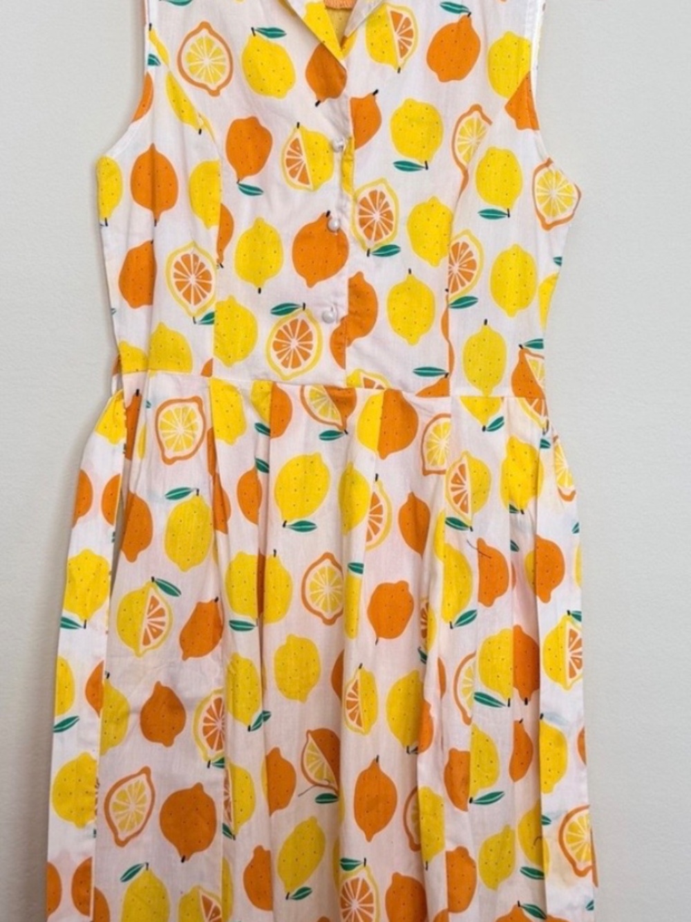 L.A. Soul Lemon Print Retro Shirt Dress Belted Pockets Yellow Vintage Rockabilly - Picture 2 of 7